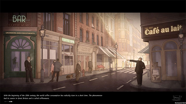 Bối cảnh game Coffee Noir - Business Detective Game là thành phố tương lai giả tưởng mang tên Neo-London