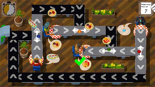 Control the food delivery conveyor belt with weird machines