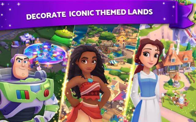 Build and decorate your own park you follow many different themes in the game Disney Wonderful Worlds