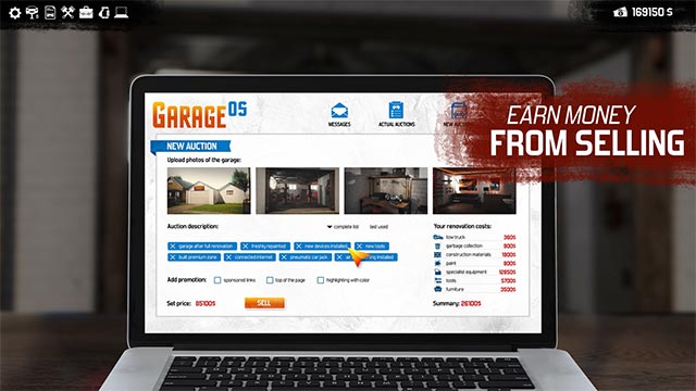 Advertise your complete garage online and earn money while playing Garage Flipper