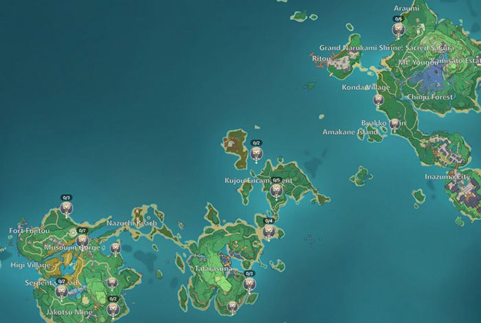 Bản đồ các vị trí của Treasure Hoarders ở Inazuma