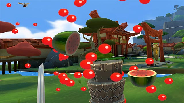 Play the fruit slashing game in immersive virtual reality