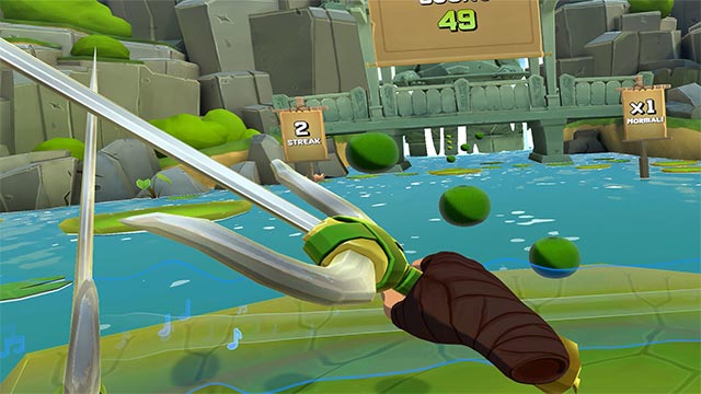 Use rich weapons to slash fruit in Fruit Ninja VR 2 game