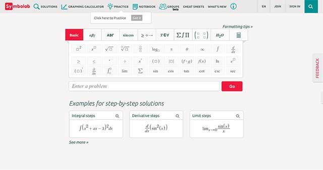 ymbolab web integrates lots of smart calculators to solve any math problem