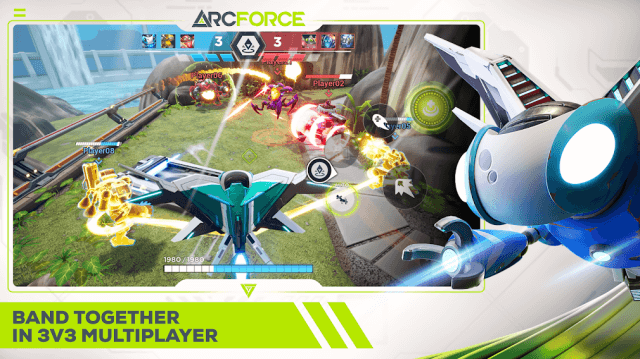 Team up and fight in Arcforce multiplayer 3v3 battles 