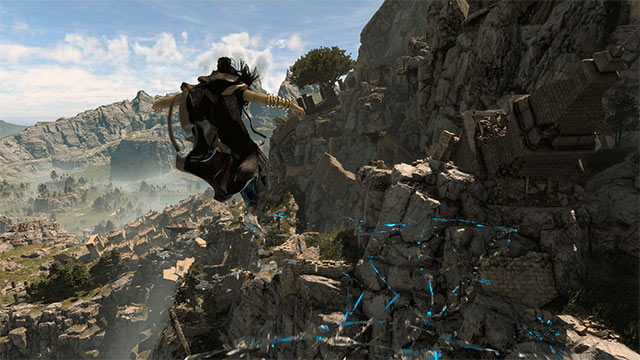 Parkour jump skills allow Frey to navigate easily through cliffs, deep canyons and more