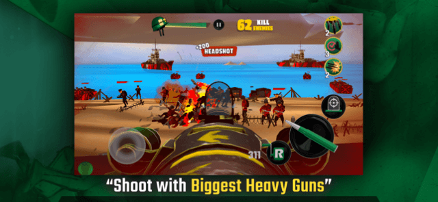 Shoot enemies with the biggest heavy machine guns