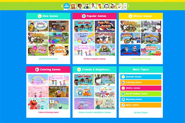 PBS KIDS website has many themed games. themes to choose from