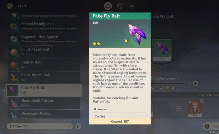 Người chơi cần dùng mồi Fake Fly Bail để câu được Pufferfish