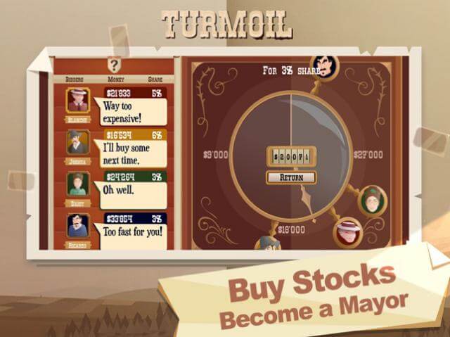 Buy stocks and be the mayor of town