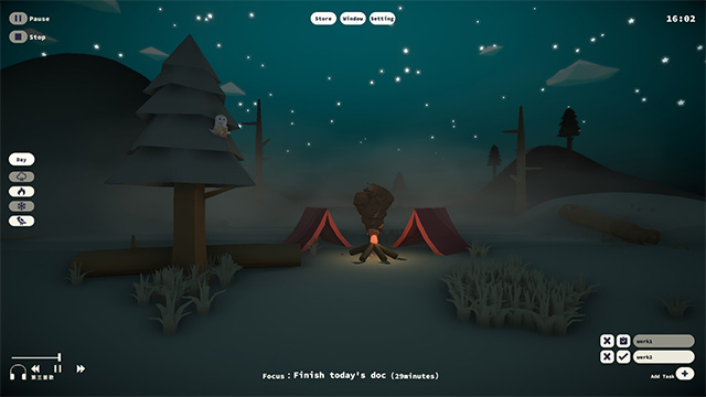 Camp Focus simulates a quiet, private virtual campsite right on your computer