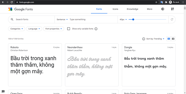 Google Fonts Online Library Main Interface