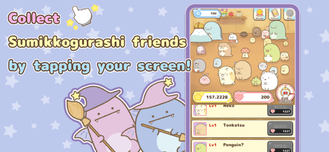 Collect the characters Sumikkogurashi friends by tapping the screen
