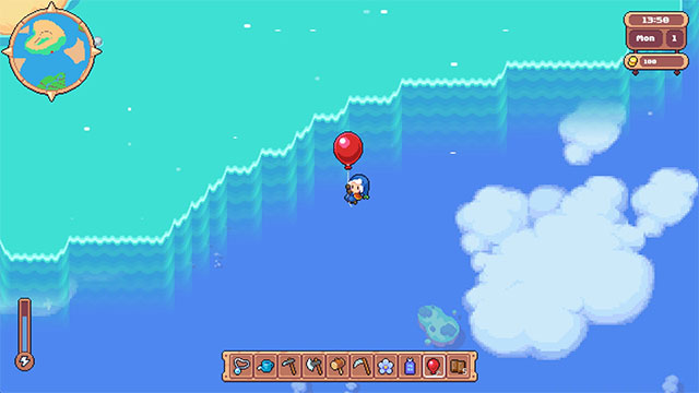 Use balloons, broomsticks, or gliders to explore the open world of Moonstone Island game