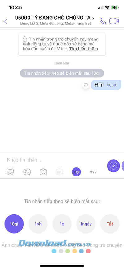 Cách gửi tin nhắn tự hủy trên Viber