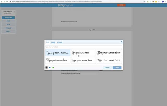 Click to the document, select the signature style and add it to the document