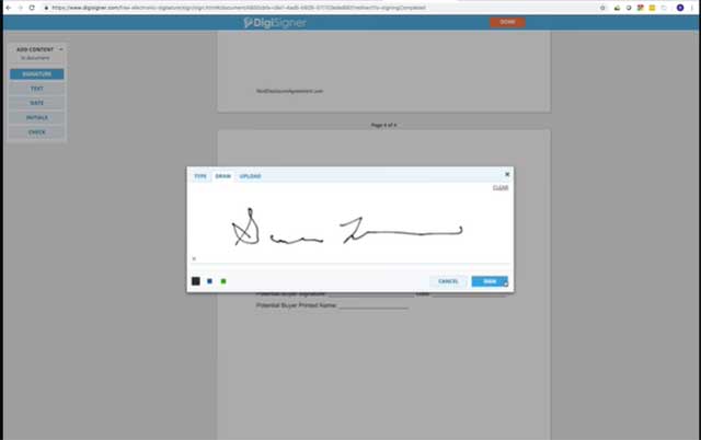 You can draw the signature with mouse or trackpad
