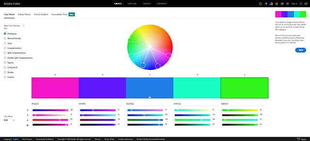Adobe Color is a web application that specializes in Adobe color schemes 