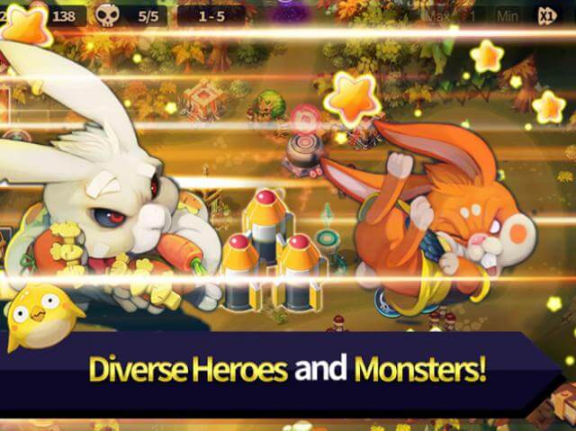 Hero Defense King has various heroes and monsters