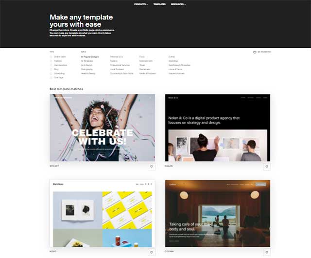 Choose from any website template, including fonts suitable font and color scheme