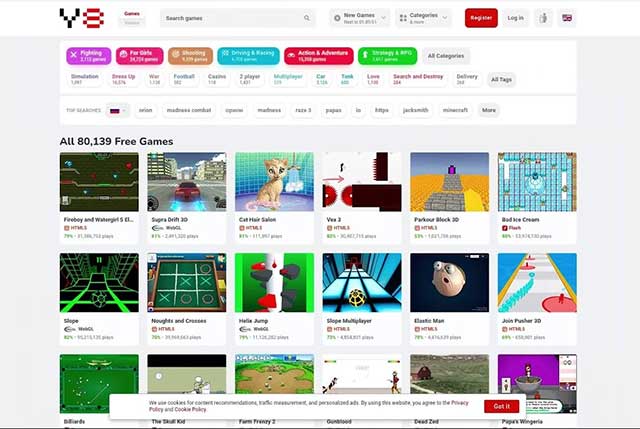 You can play many classic games on Y8 Browser