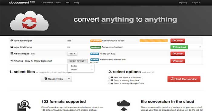  CloudConvert is a useful online file conversion tool