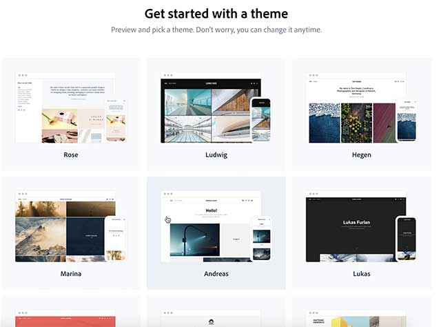 Adobe Portfolio has a variety of creative and rich themes to choose from