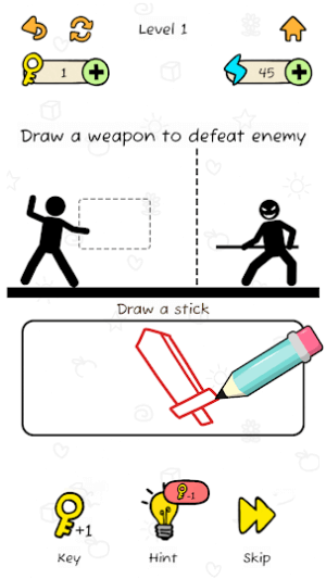 Draw weapons for your stickman in the game Draw 2 Beat 
