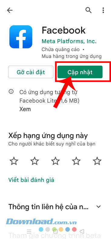 Cập nhật phiên bản mới Facebook