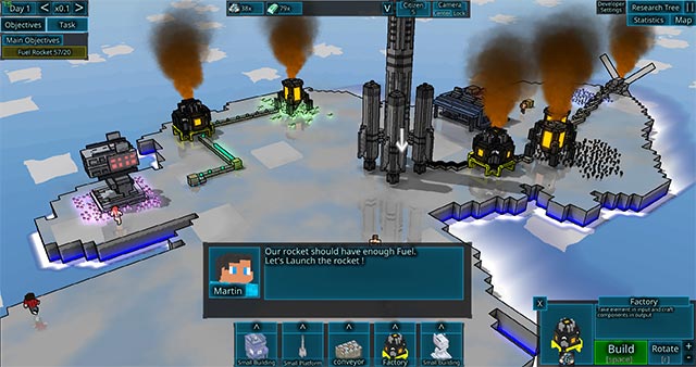 The gameplay focuses on building, mining, and mining. resource extraction and automation