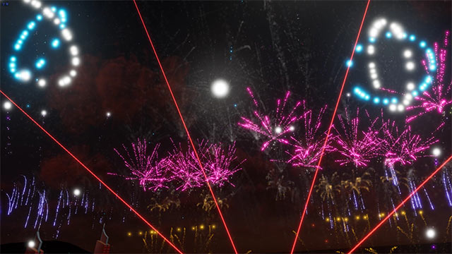Firework displays combined with beautiful music and laser beams