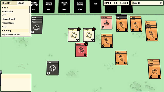 Combine smart cards to create new cards that expand the village in Stackland game