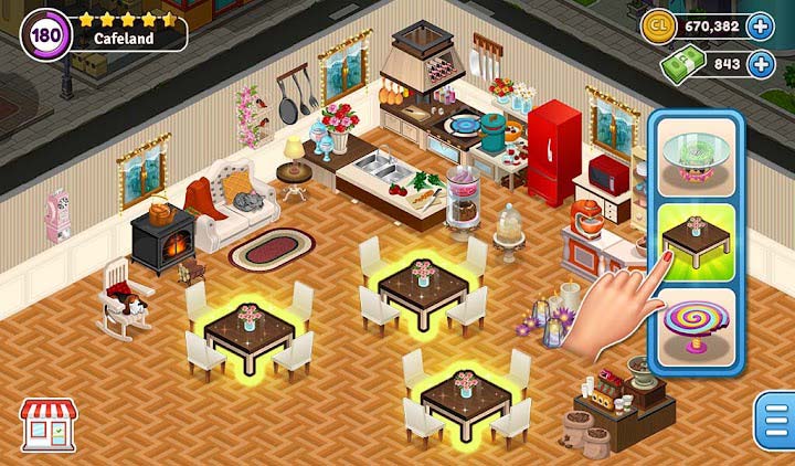 CafeLand in-game table arrangement