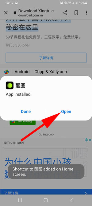Mở ứng dụng Xingtu trên Android