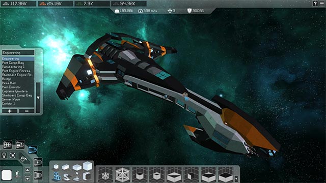 Build spaceships and customize lights. in-game creation of Interstellar Rift