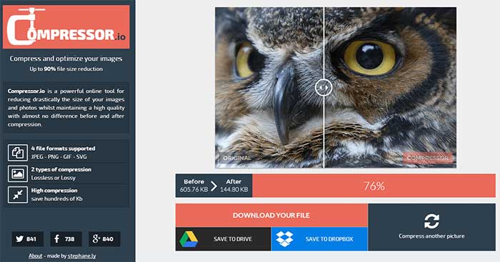 Compressor.io is a free online image compression app