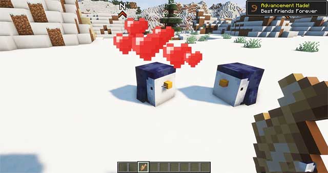 Penguins will randomly drop feathers, they can craft crafting into feather blocks