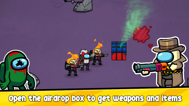 Open boxes dropped from the sky to receive unique weapons and items