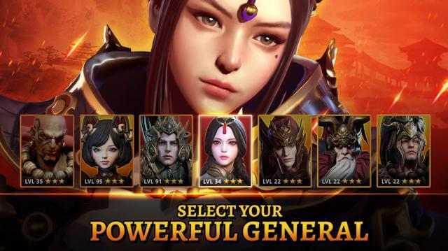 Choose your particularly powerful champion to start the game Three Kingdoms: Legends of War
