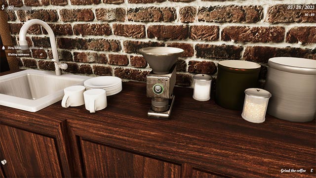 Clean the preparation and serving areas during the day. when playing Coffeehouse Simulator game