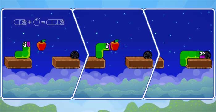 Help the worm find the apple and exit the level