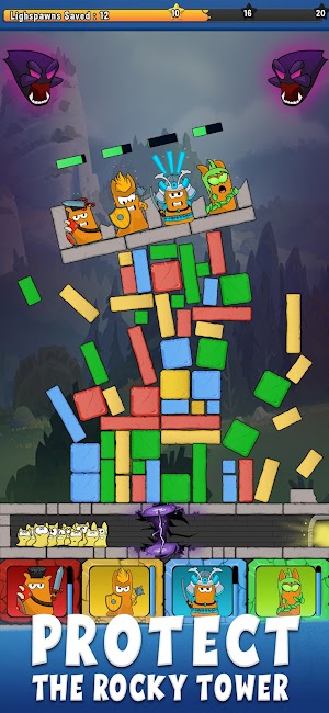 Protect your towers friends and prolong their life in the game Rocky Towers 