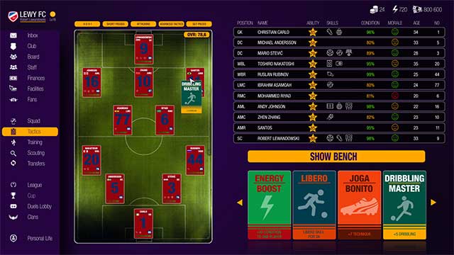 In Football Coach you will be able to find cards with many useful features