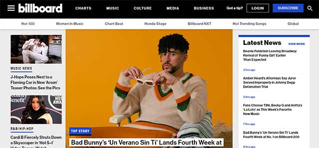 Billboard.com is the leading news and electronic magazine website about music theme