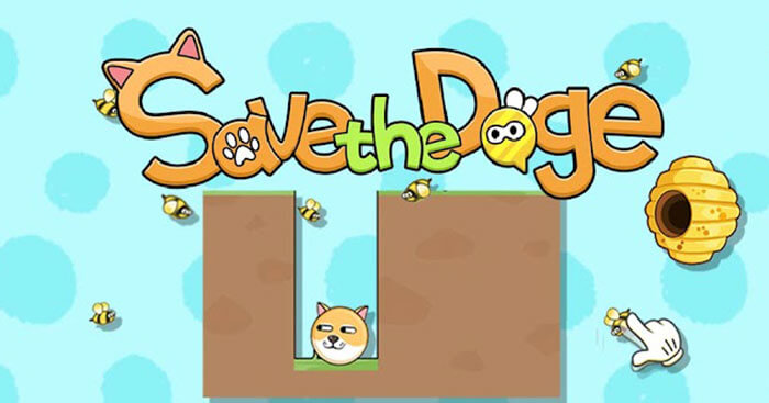 Find a way to save the dog from being stung by a bee in this fun puzzle game Save the Doge
