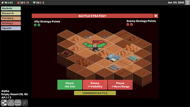 The battlefield in the Mars Tactics game is huge and completely randomly generated. 