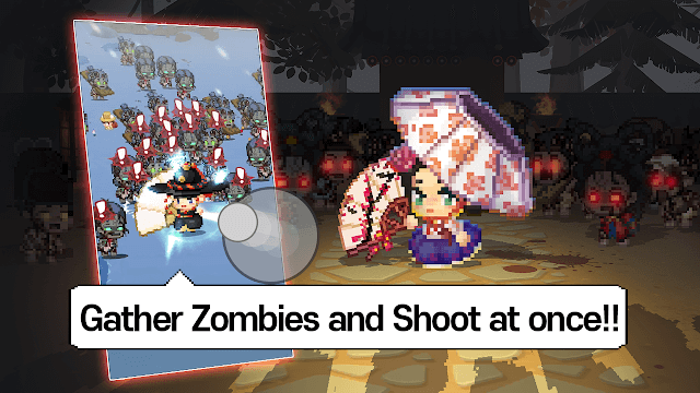 Gather zombies and shoot them all at once in the K-Zombie Saga game. : Idle Game