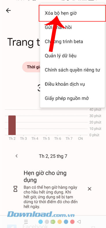 Nhấn vào mục Xóa bộ hẹn giờ