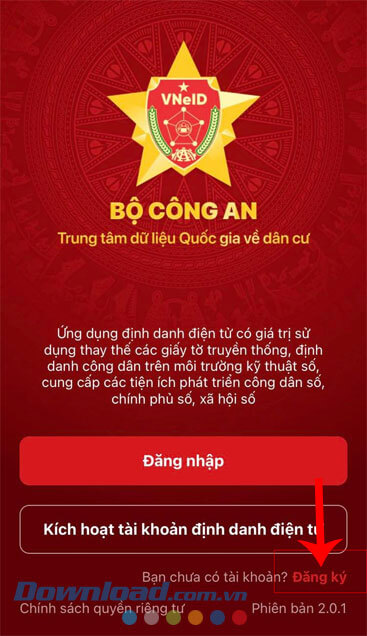 Nhấn vào nút Đăng ký