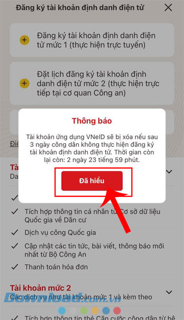 Nhấn vào nút Đã hiểu